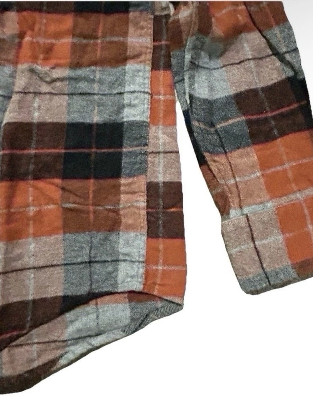 Men’s Croft And Barrow Black Grey Orange Plaid Flannel Shirt Size Large - Picture 2 of 3